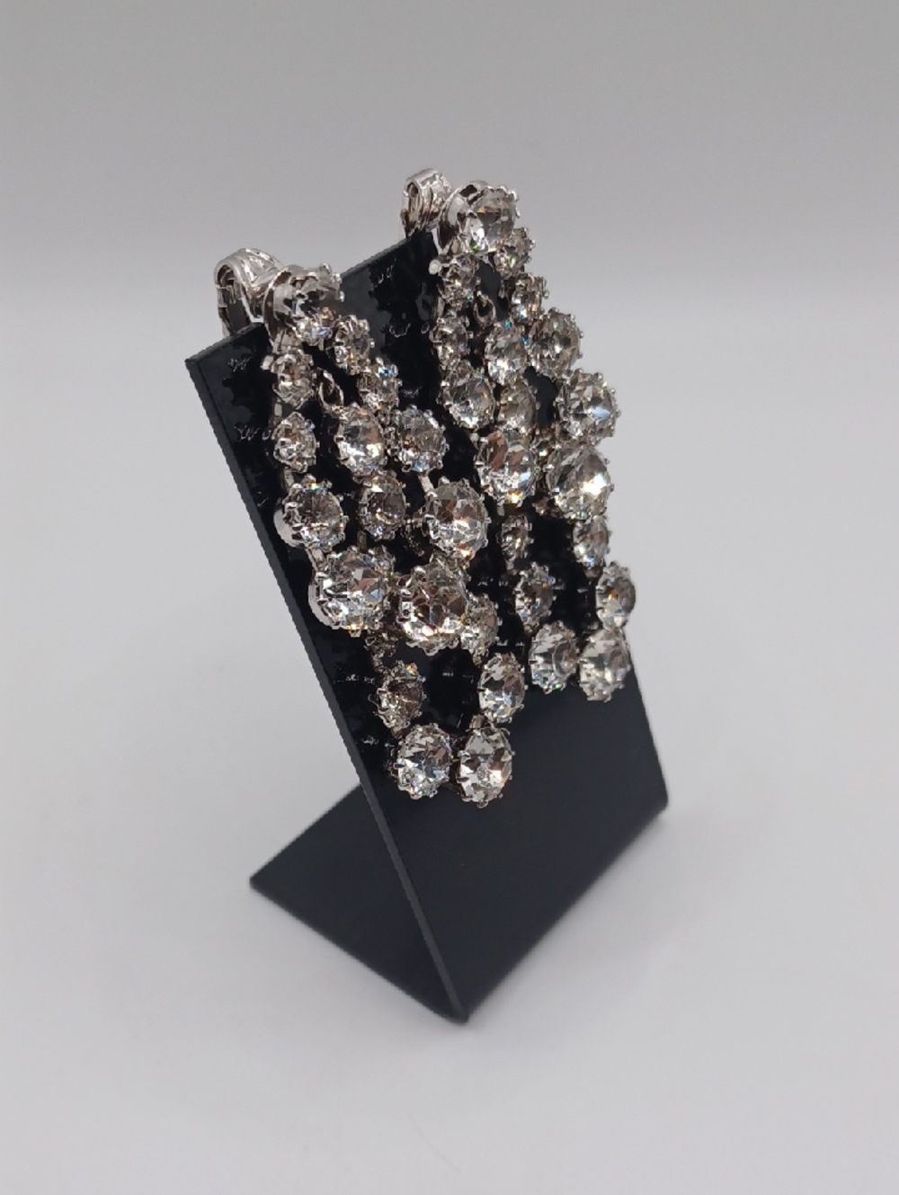 Vogue Clear Rhinestone Double Drop Clip On Earrings - Picture 5 of 8